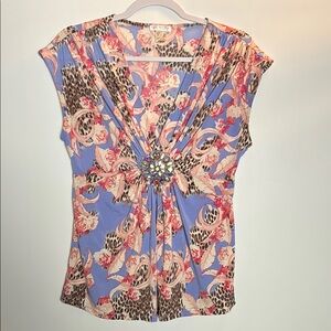 Venus AB Embellished Multicolor Patterned Rouged  Sleeves Blouse